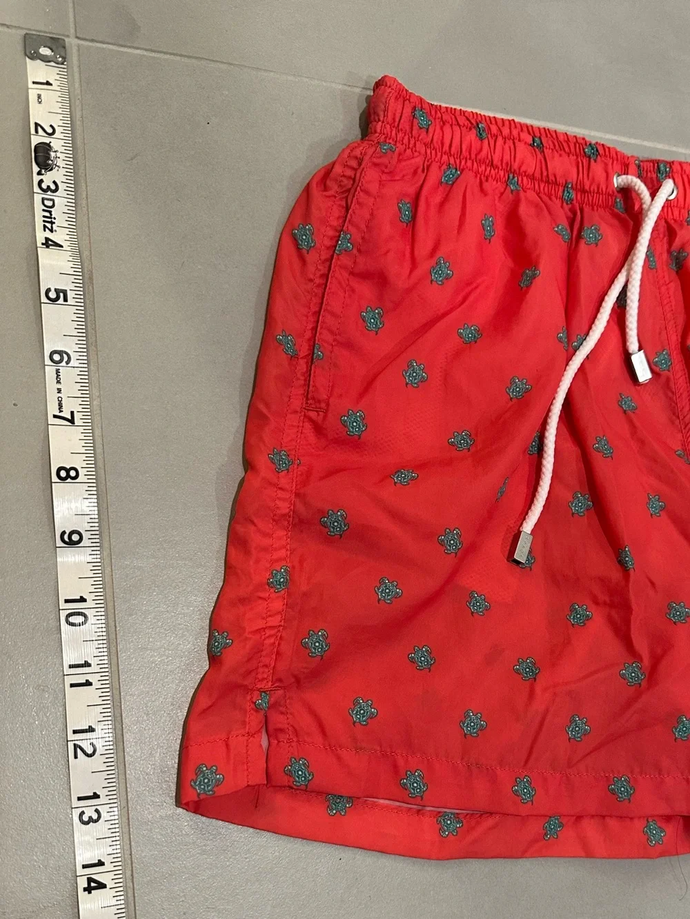 Spada Roma Men's Red Drawstring Swim Trunks with Turtle Motif
